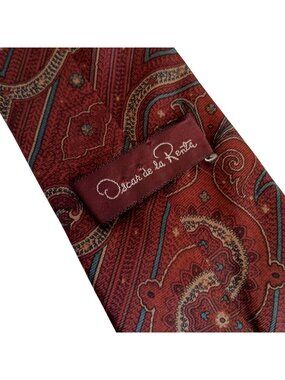 Vintage Necktie Oscar De La Renta Mens Paisley Silk Tie Burgundy Multicolor